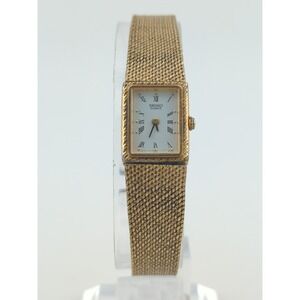 Seiko Tank Watch Women 14mm Gold Dial Gold Tone Rectangle 1F20-5A59 New Battery